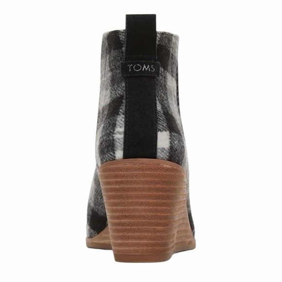 TOMS Clare Booties Wool Plaid Size 8 Ankle Wedge Boots - Picture 2 of 7